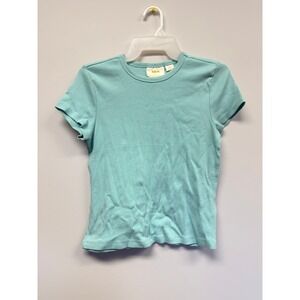 Maeve Anthropologie Aqua Blue Ribbed Short Sleeve Tee Crew Neck Shirt Large